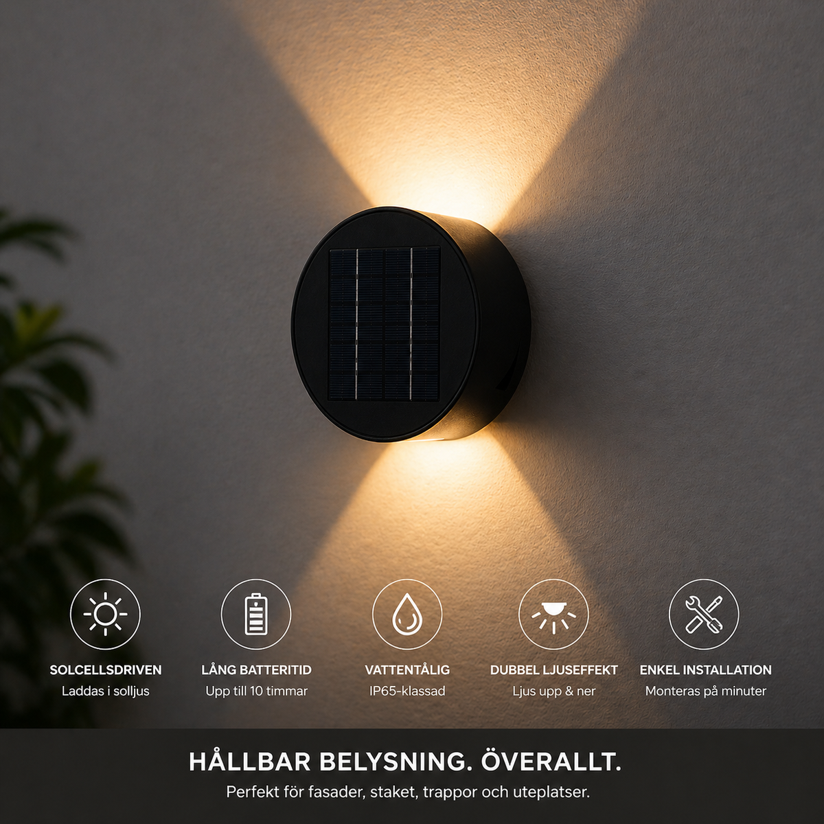 Solkrets | Solcelledrevet væglampe med 360° rotation (2-pak)