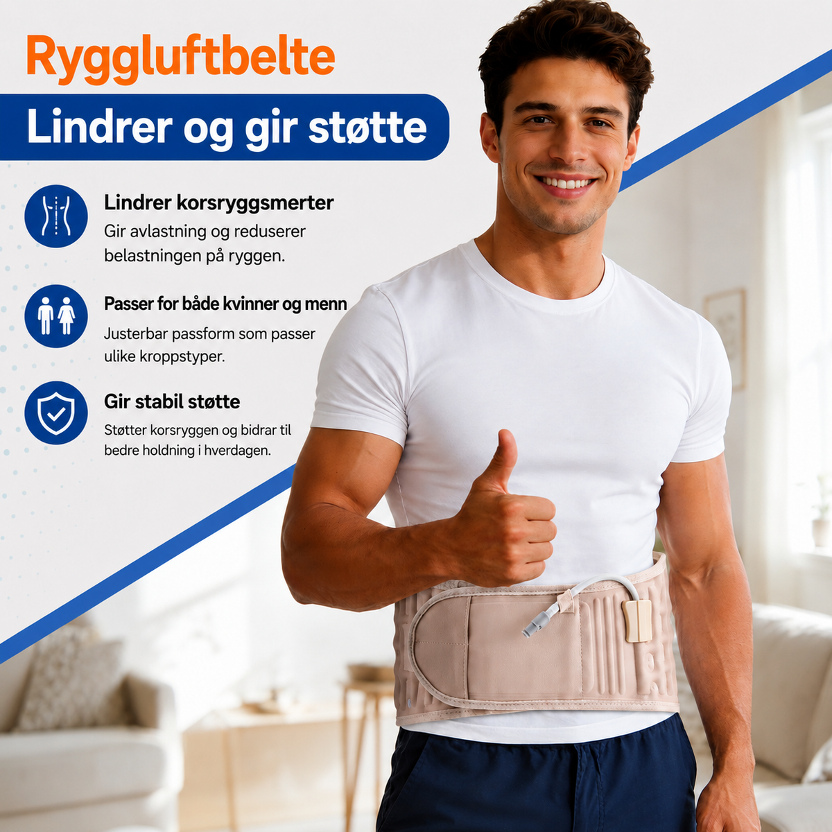 Oppustelig rygstøtte til lænden – justerbar støtte omkring taljen