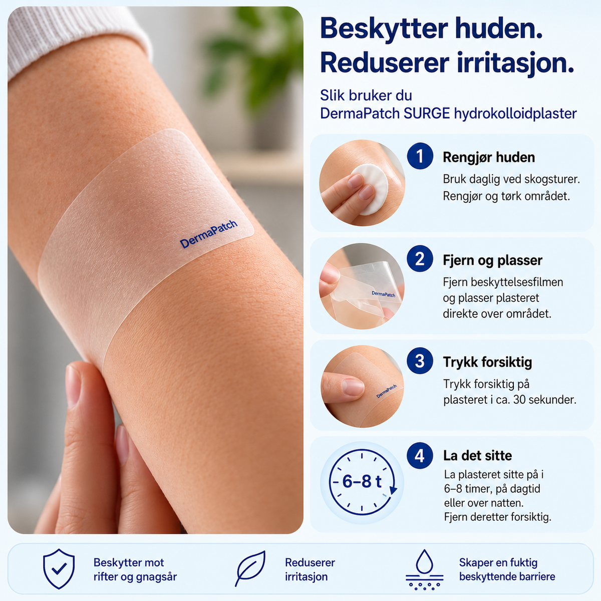Transparent hudplaster til tør og eksemudsat hud