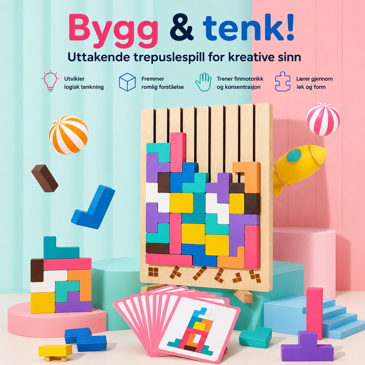 Logikpuslespil med byggeklodser til børn