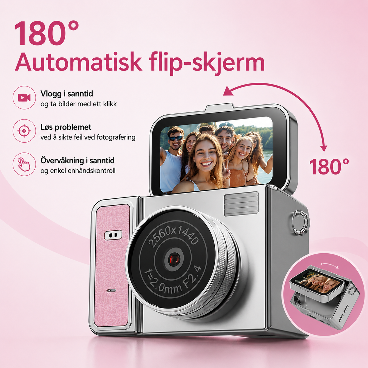 Mini nøgleringskamera med 1080p-video og flipskærm