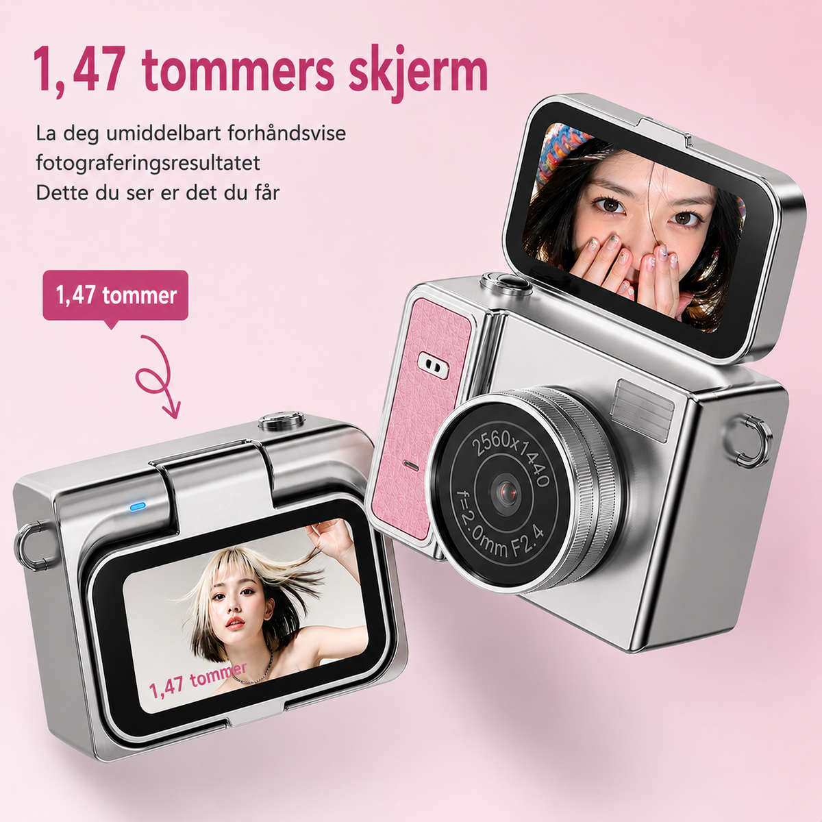 Mini nøgleringskamera med 1080p-video og flipskærm