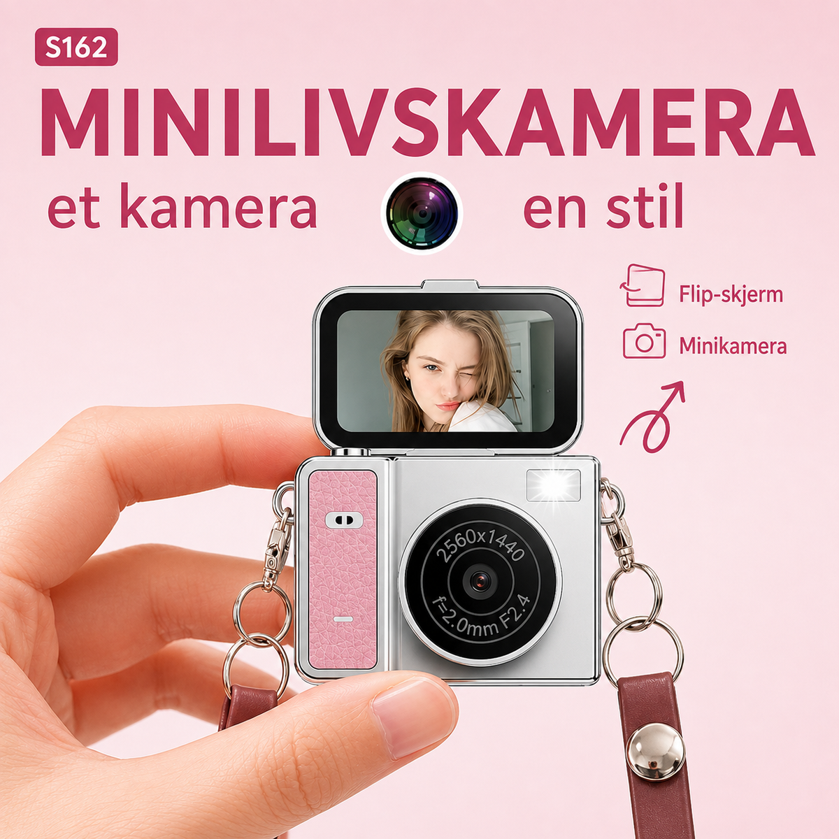 Mini nøgleringskamera med 1080p-video og flipskærm