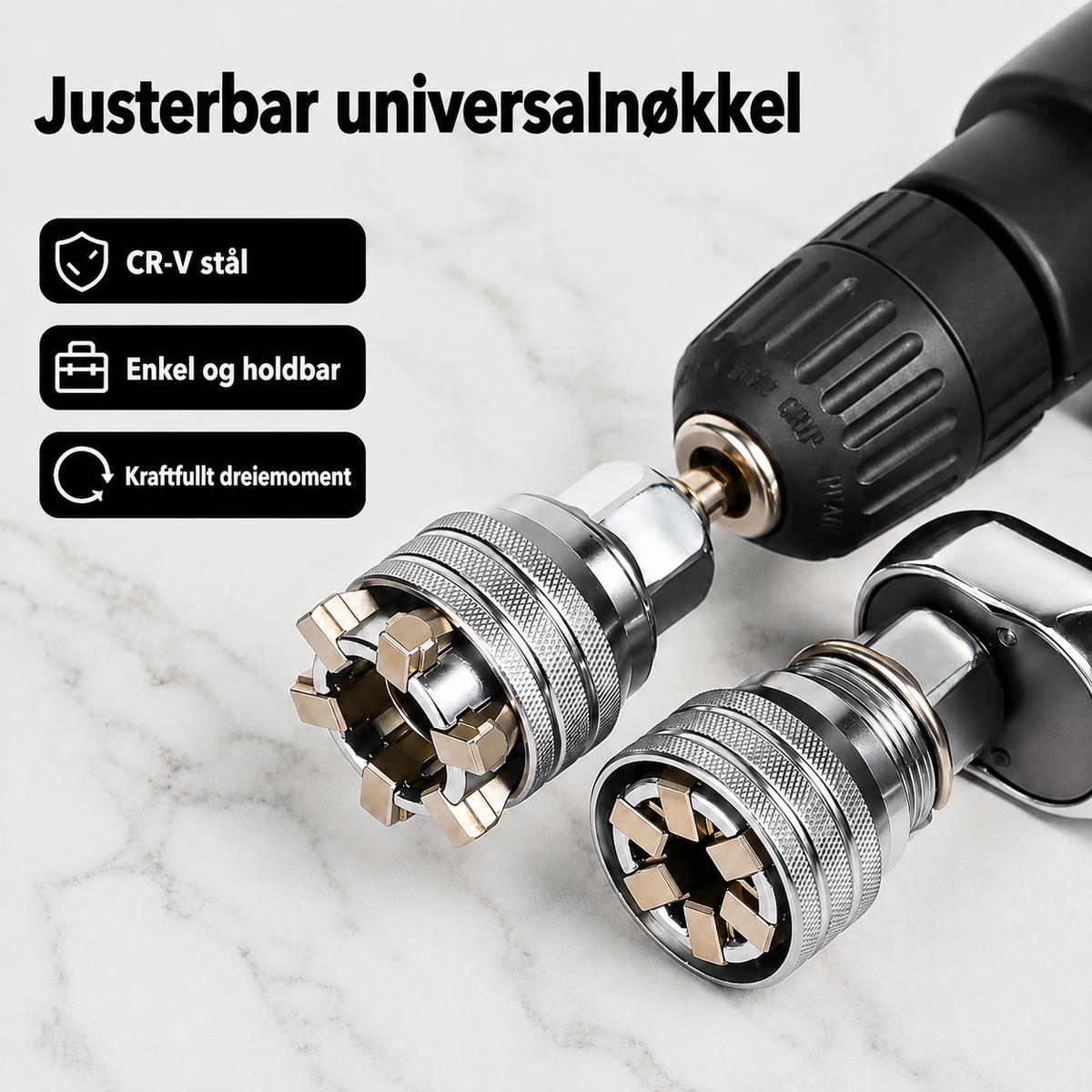 Justerbar universaltop 10–19 mm til møtrikker og bolte