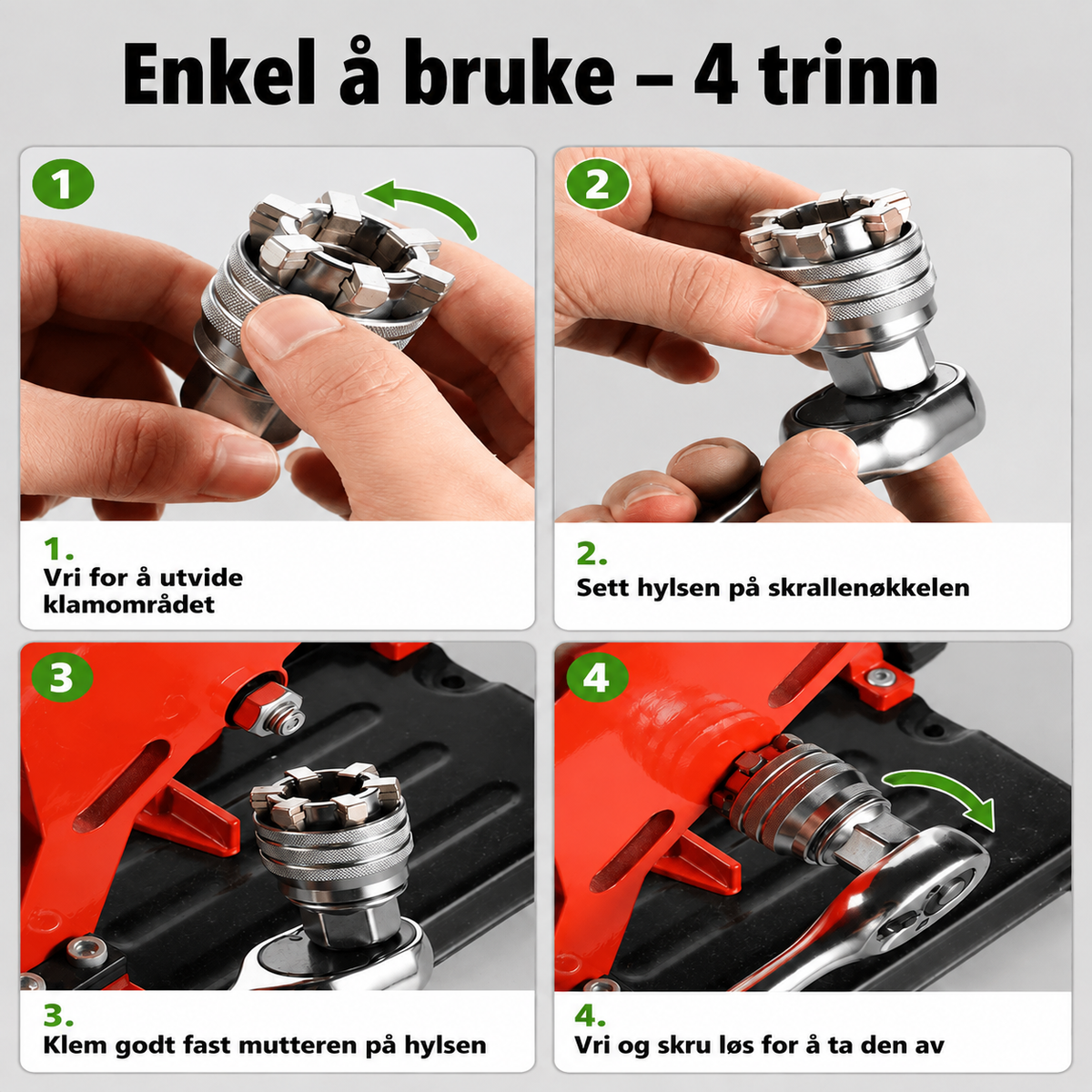 Justerbar universaltop 10–19 mm til møtrikker og bolte