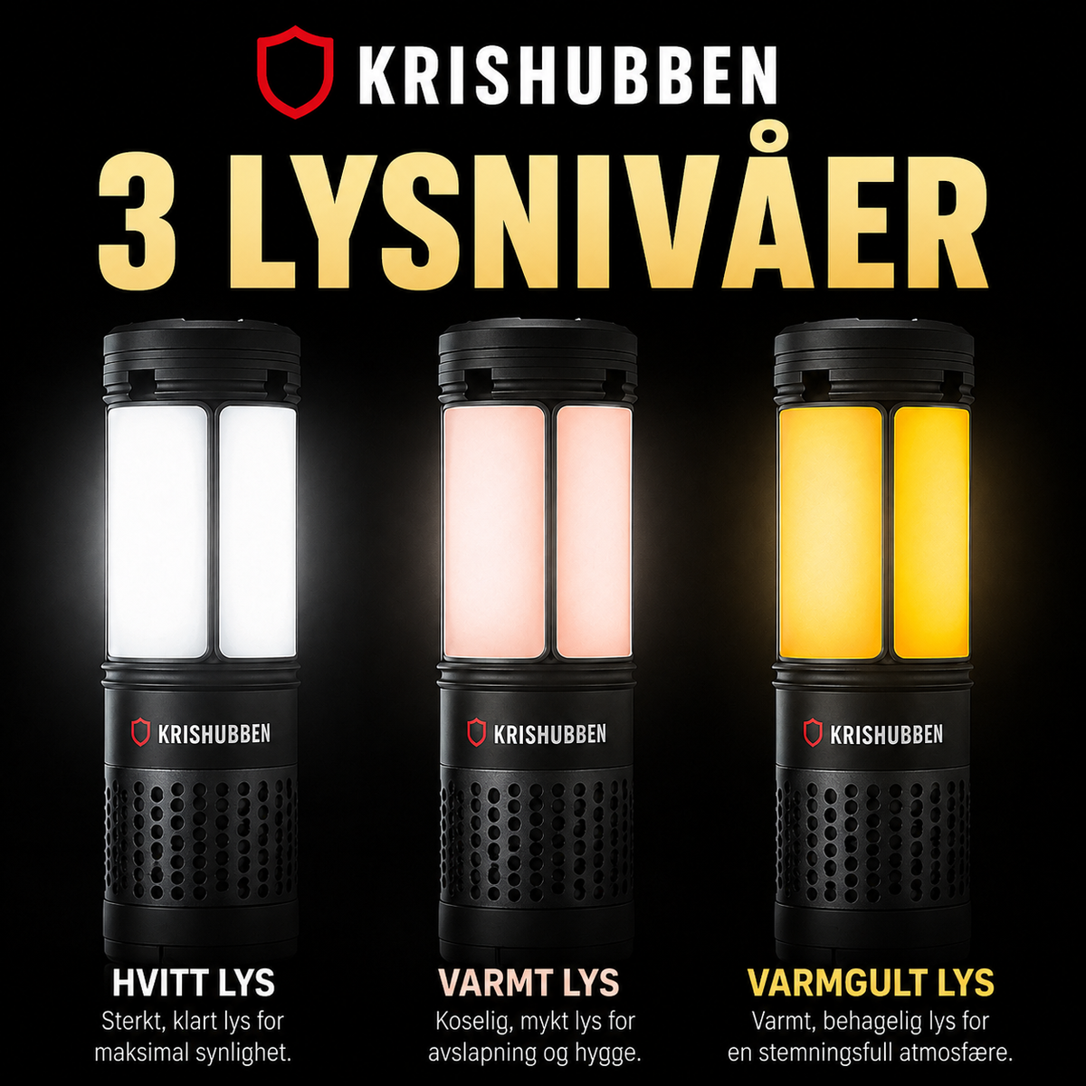 Genopladelig campinglampe med powerbank og lommelygte