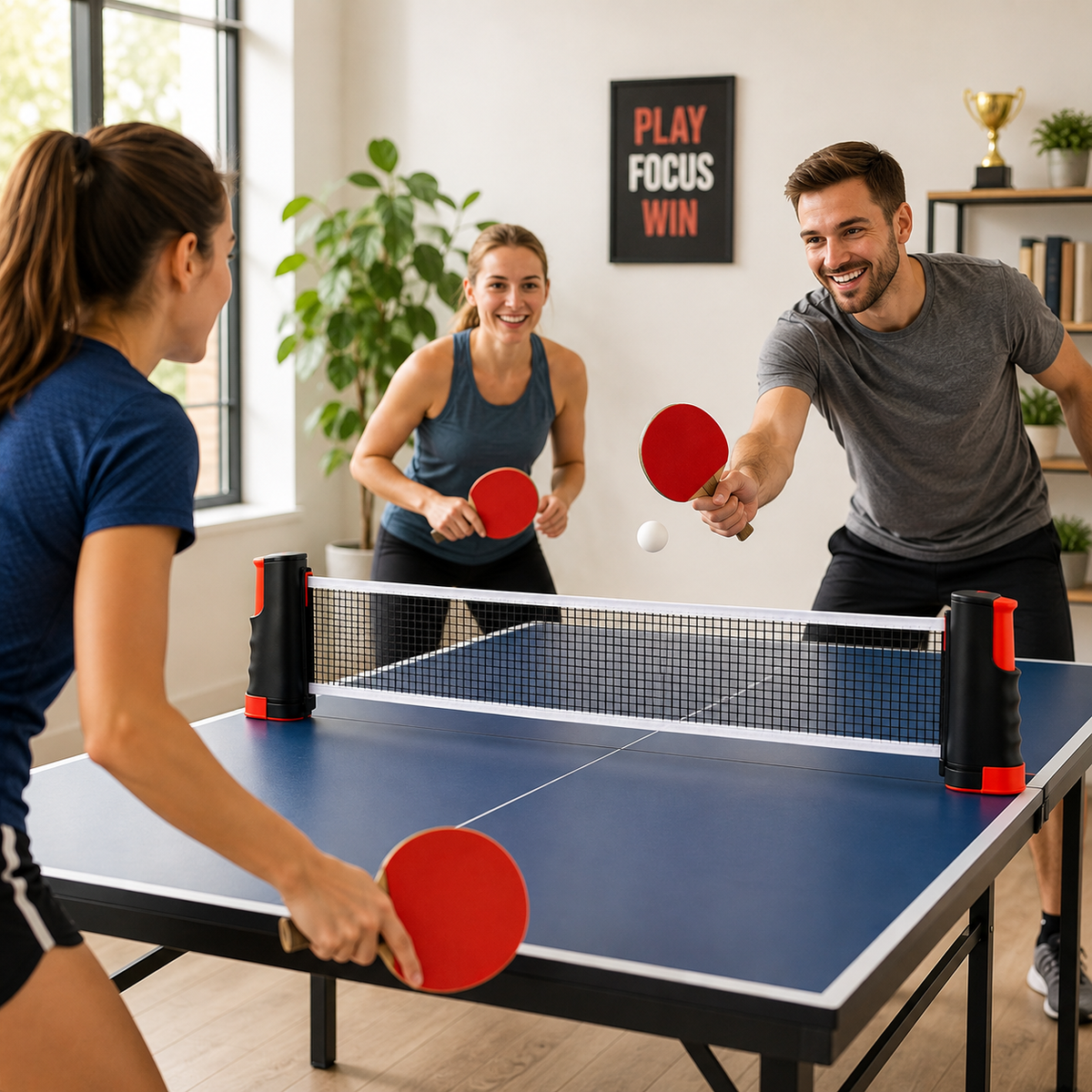 Transportabelt bordtennissæt med udtrækkeligt net