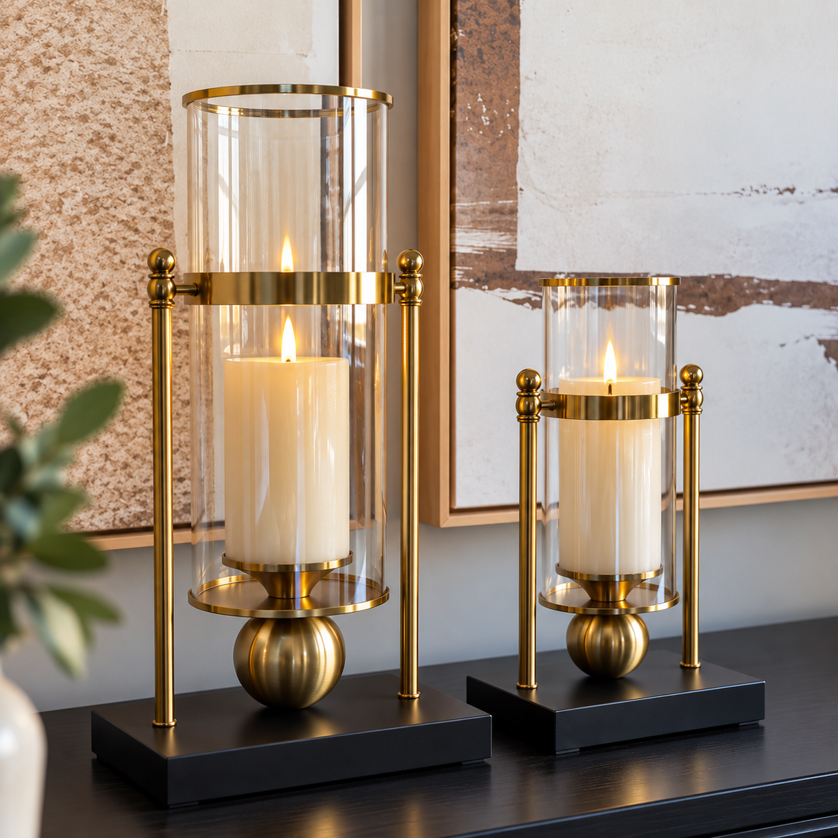 Lysestager i glas & guld – 2-pak
