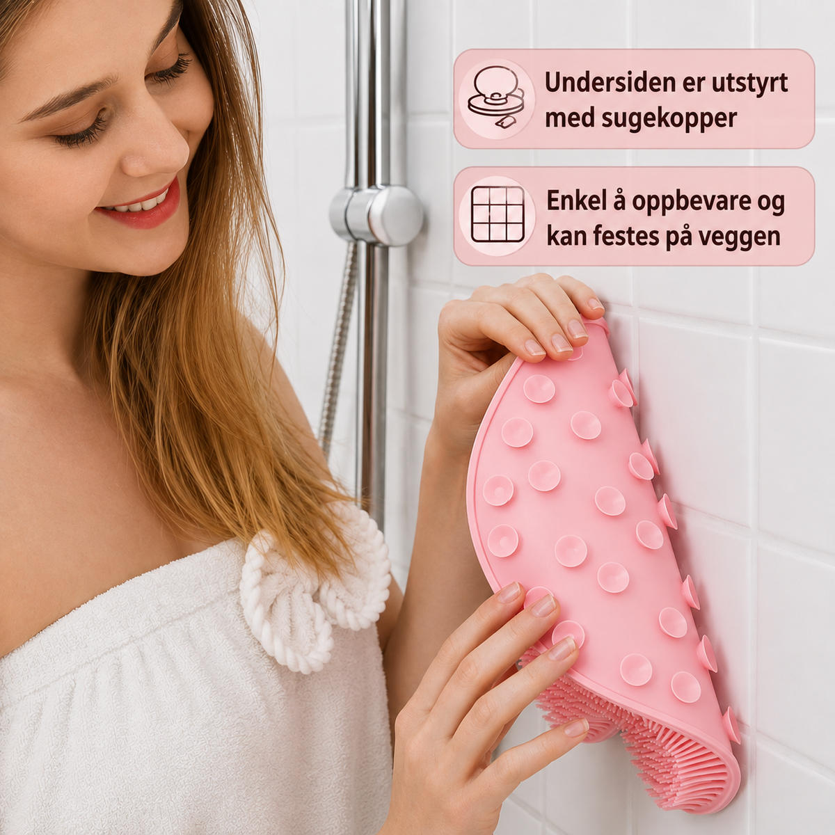 Fodmassage- og skrubbemåtte med sugekopper til brusebadet