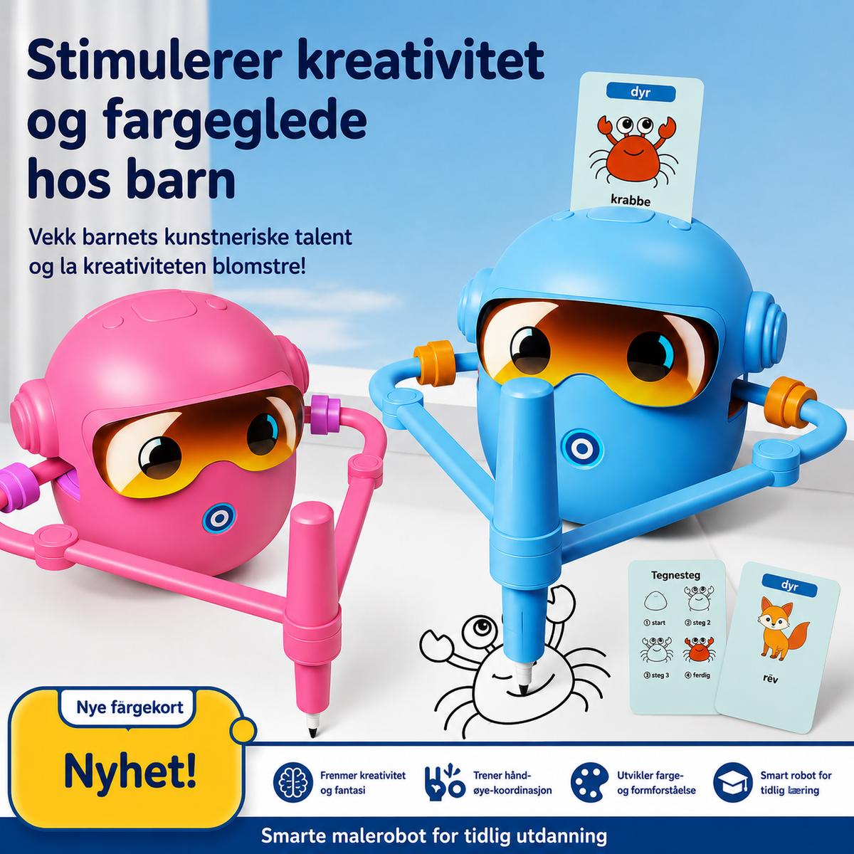 Interaktiv tegnerobot til børn – lær at tegne trin for trin