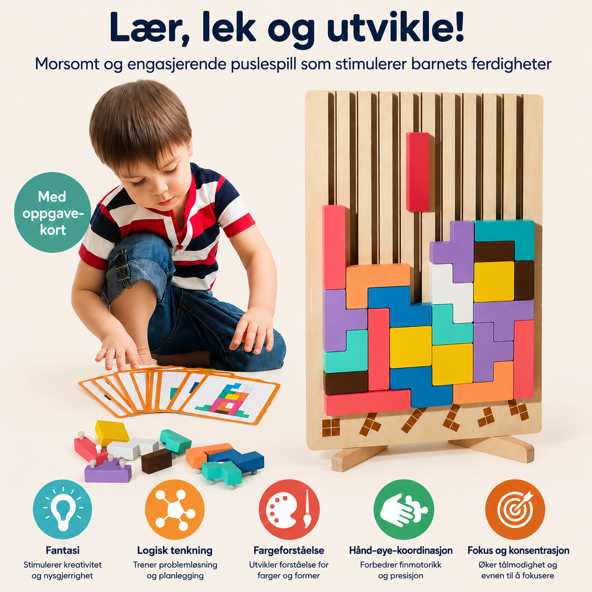 Logikpuslespil med byggeklodser til børn