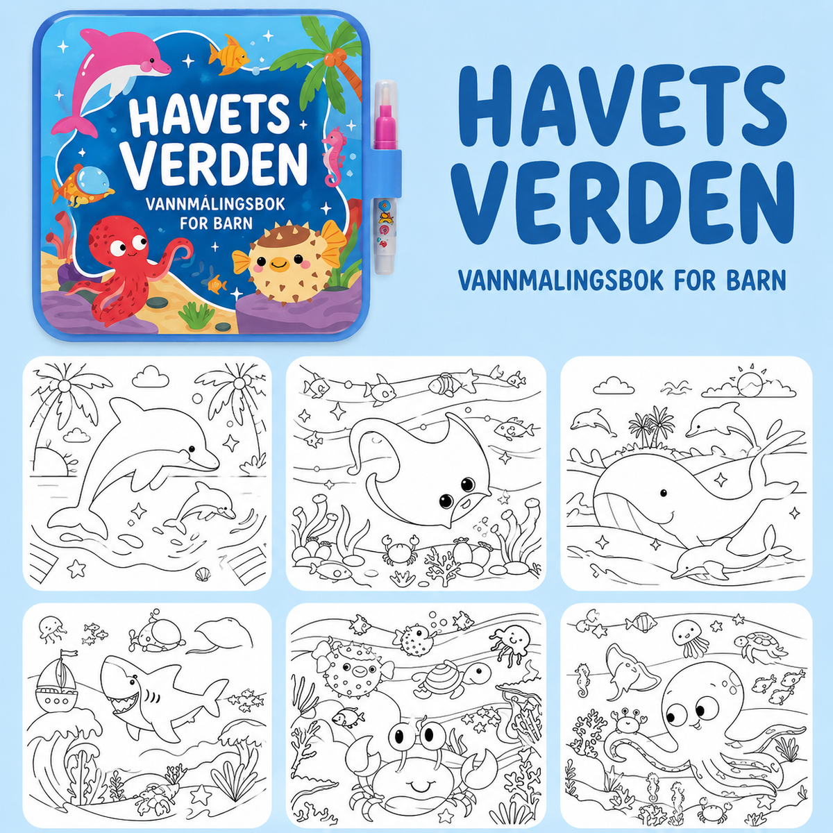 Genanvendelig vandmalebog til børn med vandpen