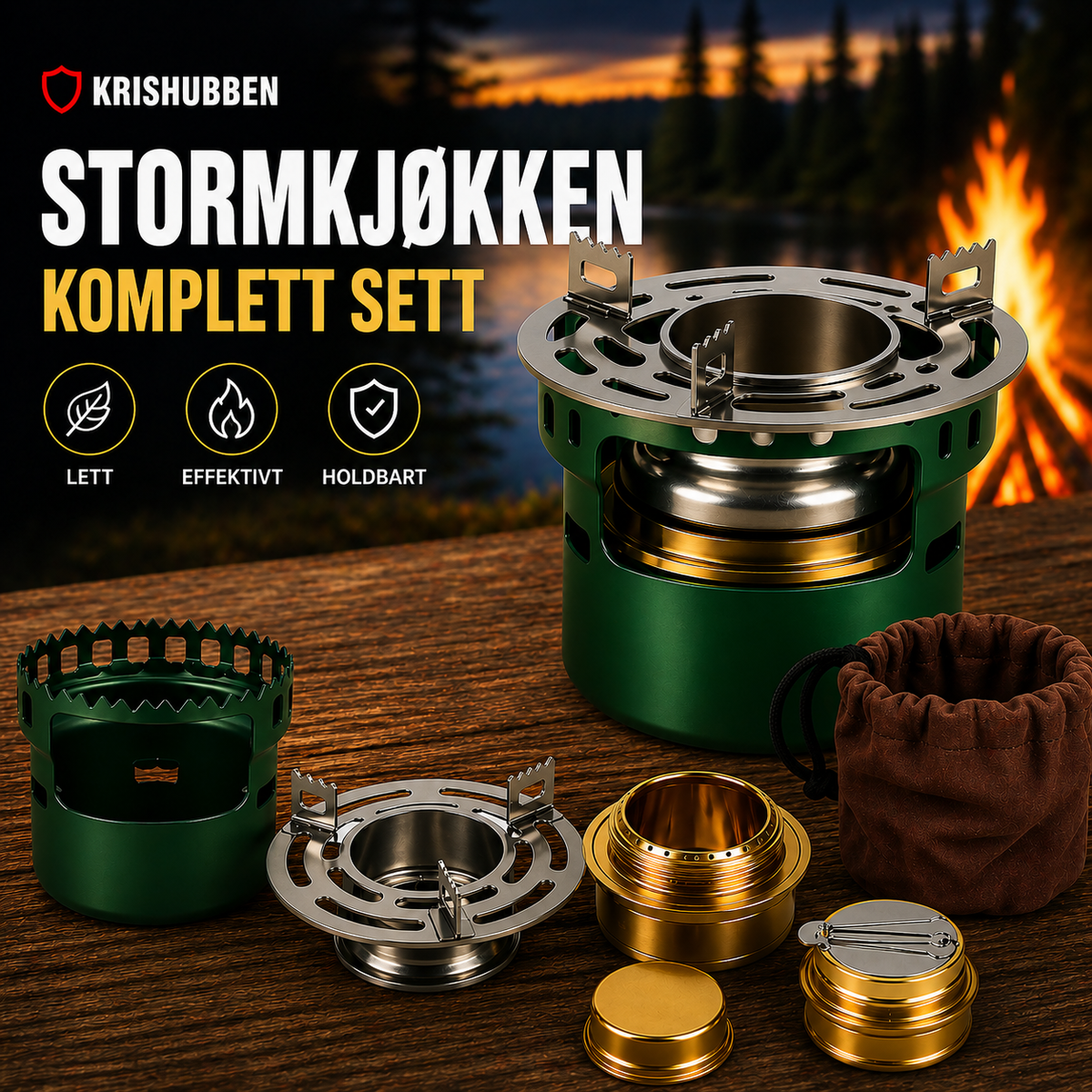 Kompakt stormkøkken med spritbrænder til camping og friluftsliv