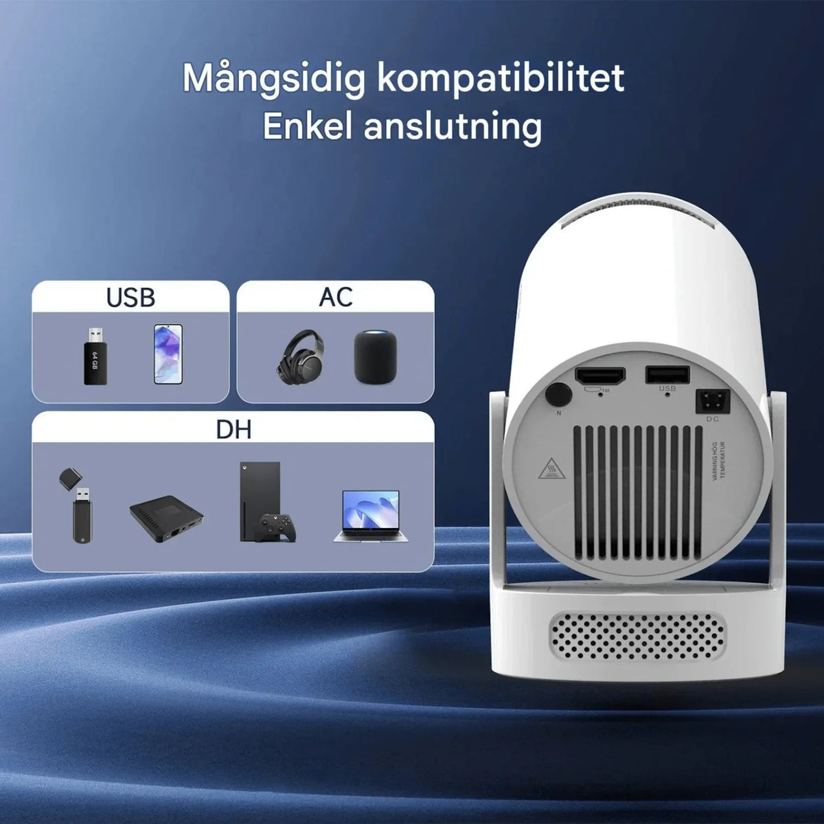 Bærbar smartprojektor med WiFi, Bluetooth og Android