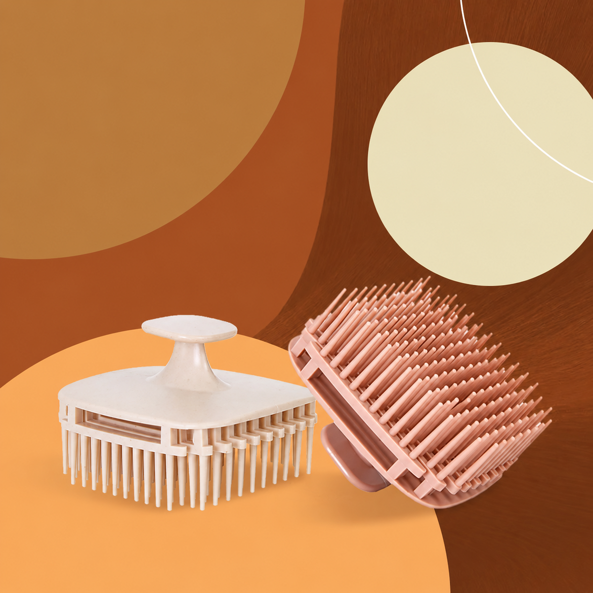 Naturvit och rödbrun fyrkantig shampooborste i silikon