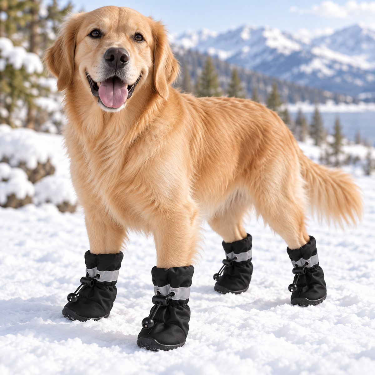 Svarta hundskor i snö