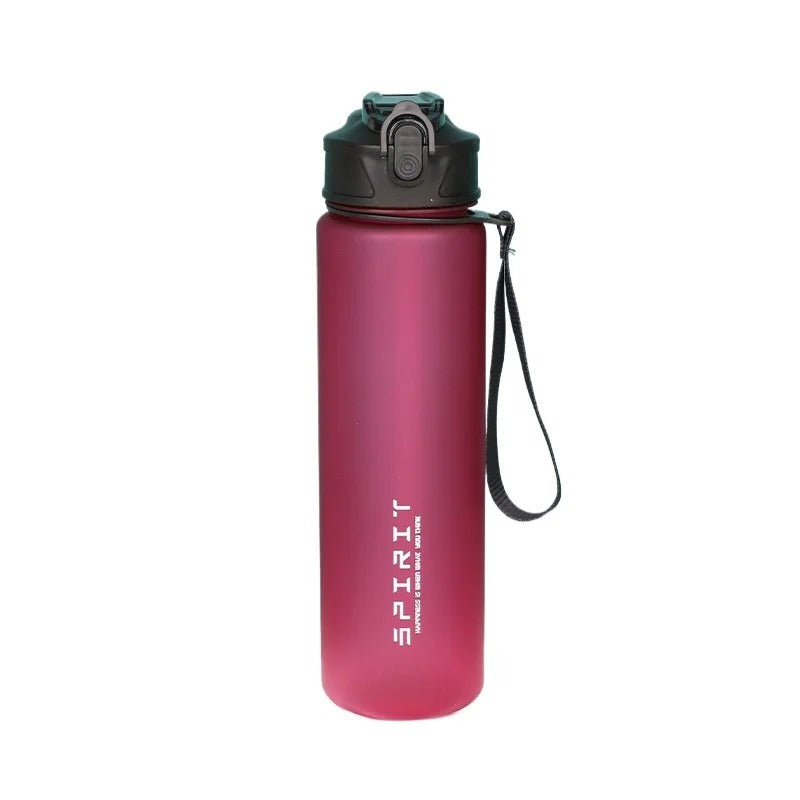 Röd sportflaska 750 ml med dricklock och handledsrem